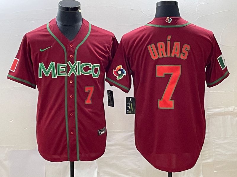 Men 2023 World Cub Mexico #7 Urias Red orange Nike MLB Jersey3